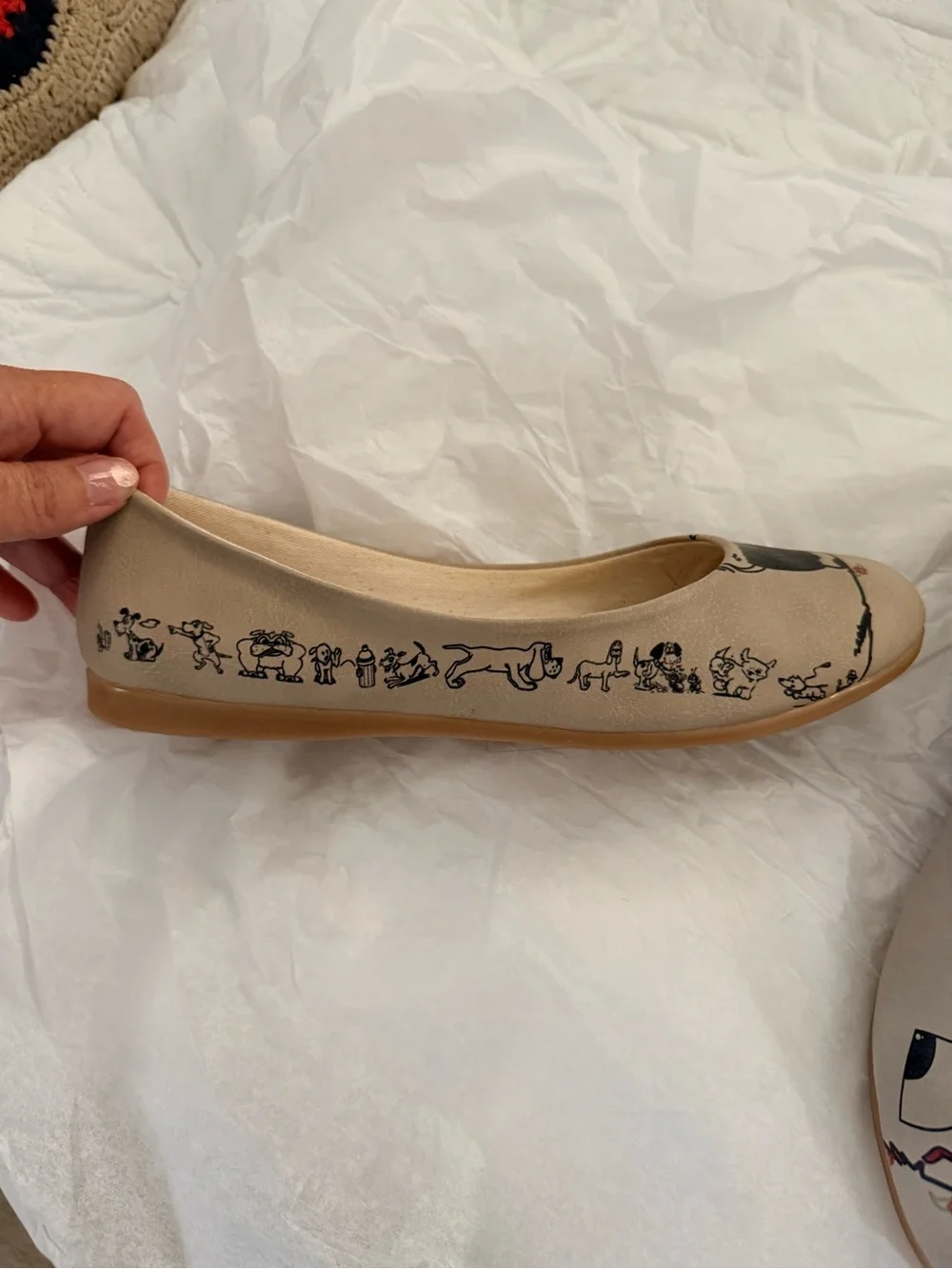 Women’s Beige Ballet Flats with Dog Print by Goby - Super Cute!  Size 40 EU Size